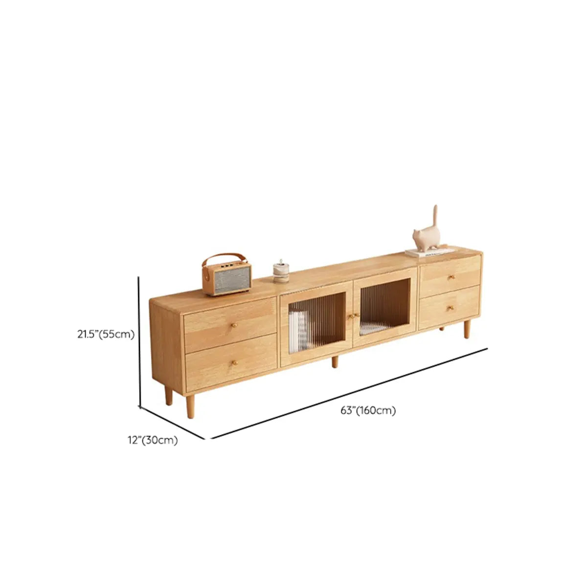 Natural-White Wood TV Stand with Drawers Cabinet Image - 19