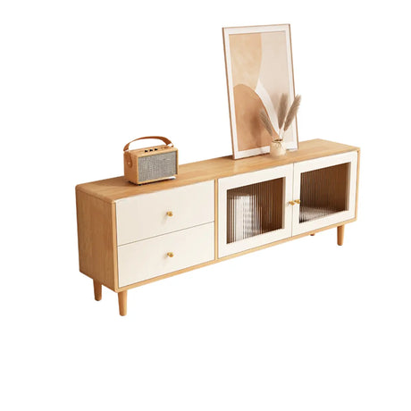 Natural-White Wood TV Stand with Drawers Cabinet Image - 2