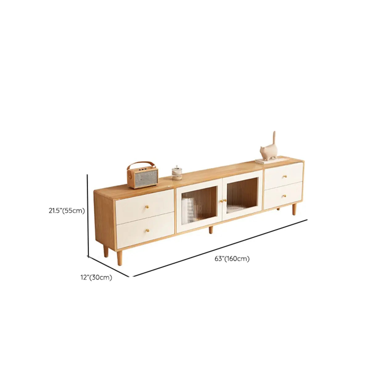 Natural-White Wood TV Stand with Drawers Cabinet Image - 20