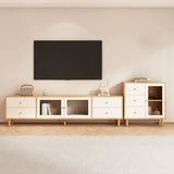 Natural-White Wood TV Stand with Drawers Cabinet Image - 4