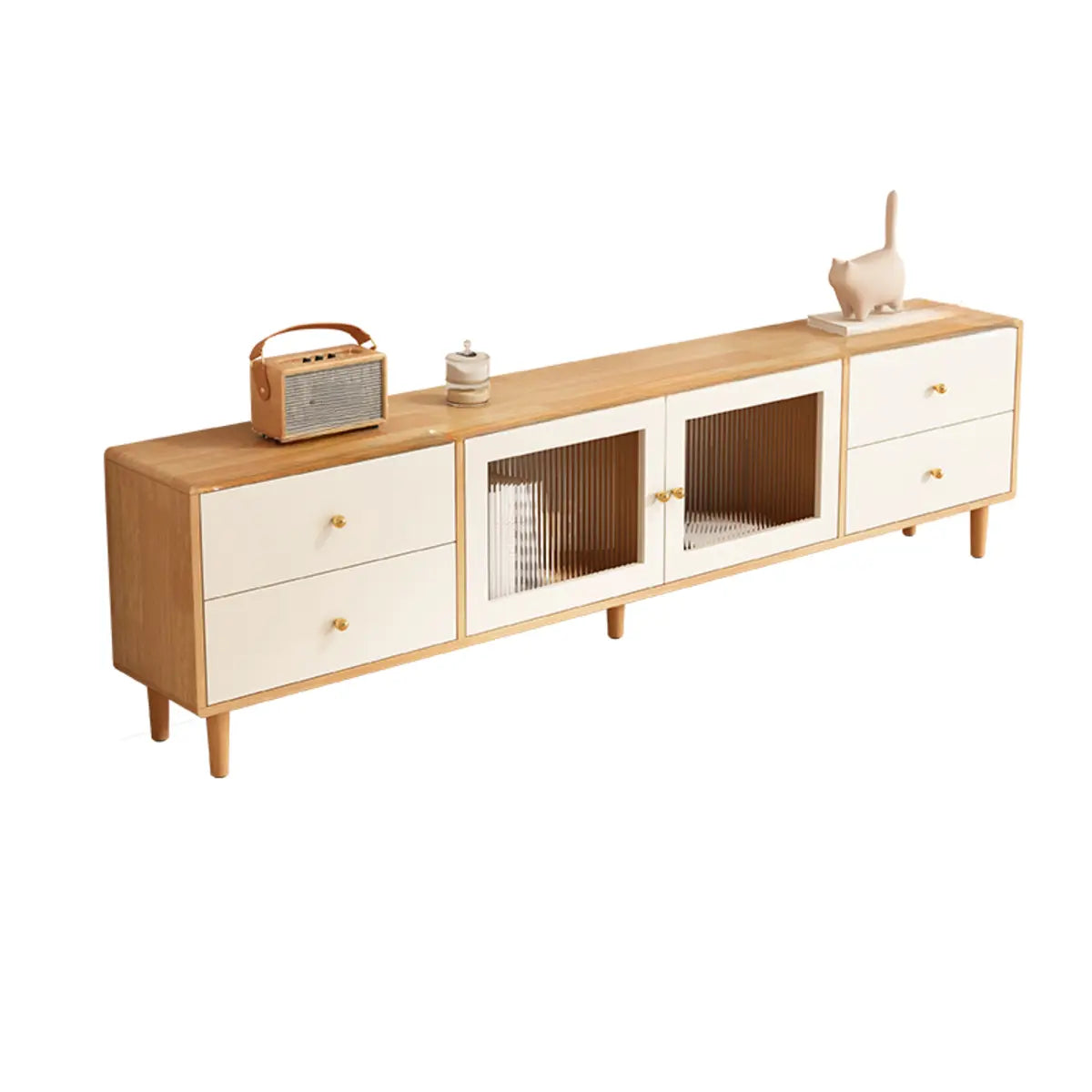 Natural-White Wood TV Stand with Drawers Cabinet Image - 5