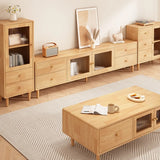 Natural-White Wood TV Stand with Drawers Cabinet Image - 6