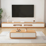 Natural-White Wooden Drawers Cabinet Long TV Stand Image - 1