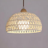 Natural White Woven Rattan Dome Dining Room Pendant Light Image - 10