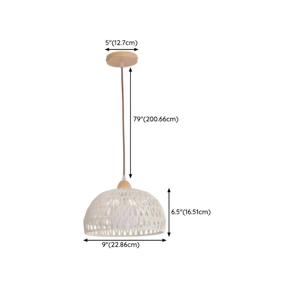 Natural White Woven Rattan Dome Dining Room Pendant Light 