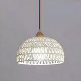 Natural White Woven Rattan Dome Dining Room Pendant Light Image - 2