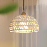 Natural White Woven Rattan Dome Dining Room Pendant Light Image - 4