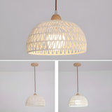 Natural White Woven Rattan Dome Dining Room Pendant Light Image - 7