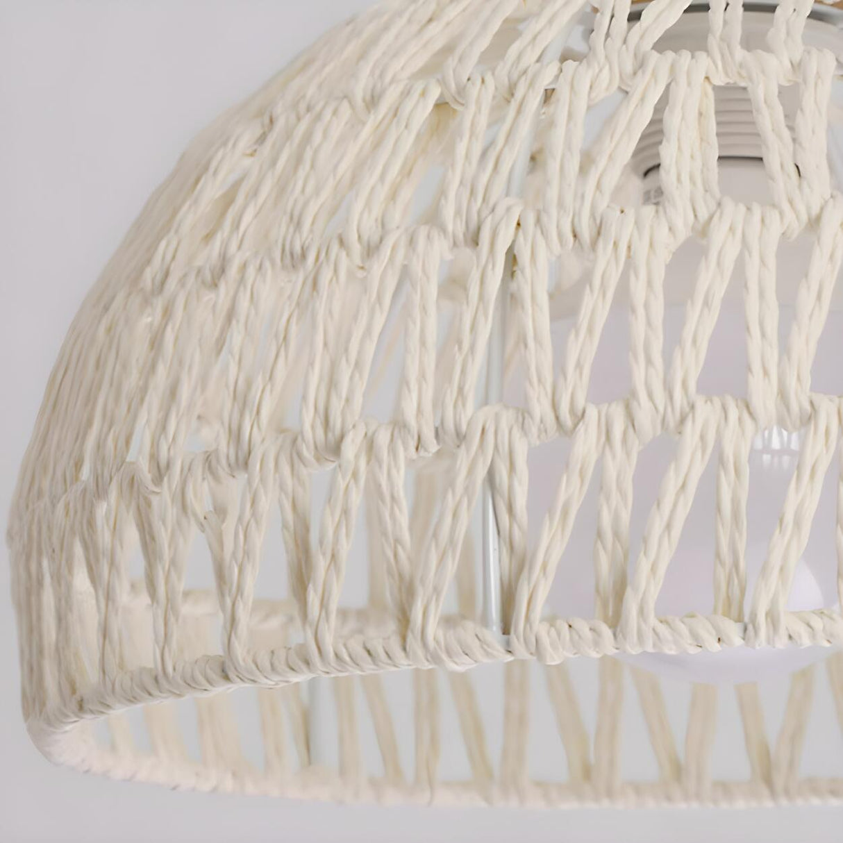 Natural White Woven Rattan Dome Dining Room Pendant Light Image - 8