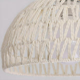 Natural White Woven Rattan Dome Dining Room Pendant Light Image - 8