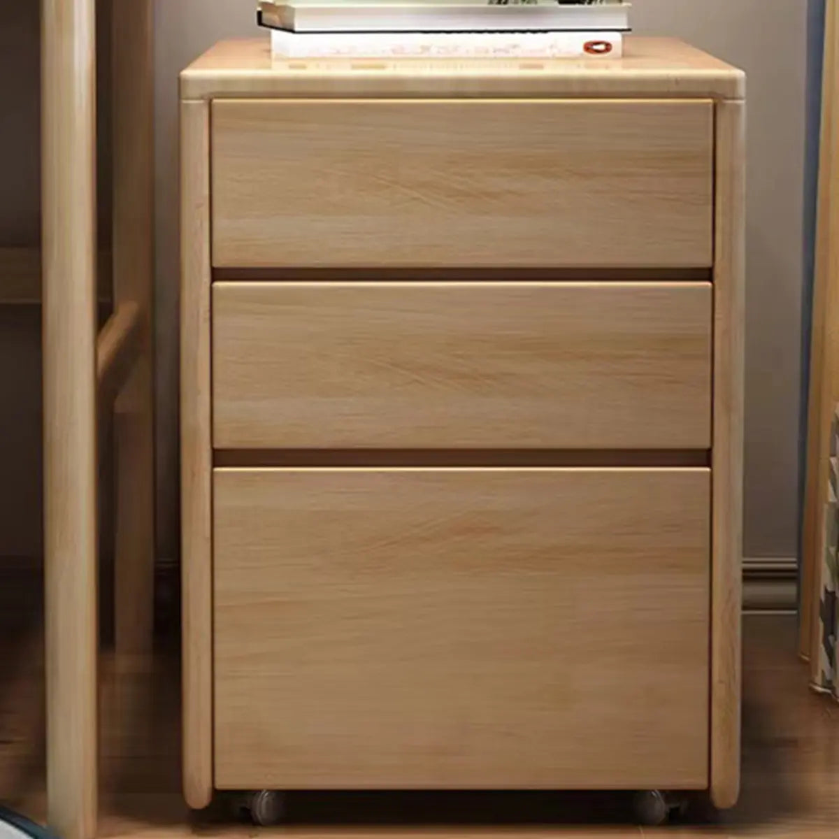 Natural Wood 3 Drawers Small Removable Filing Cabinet Image - 1