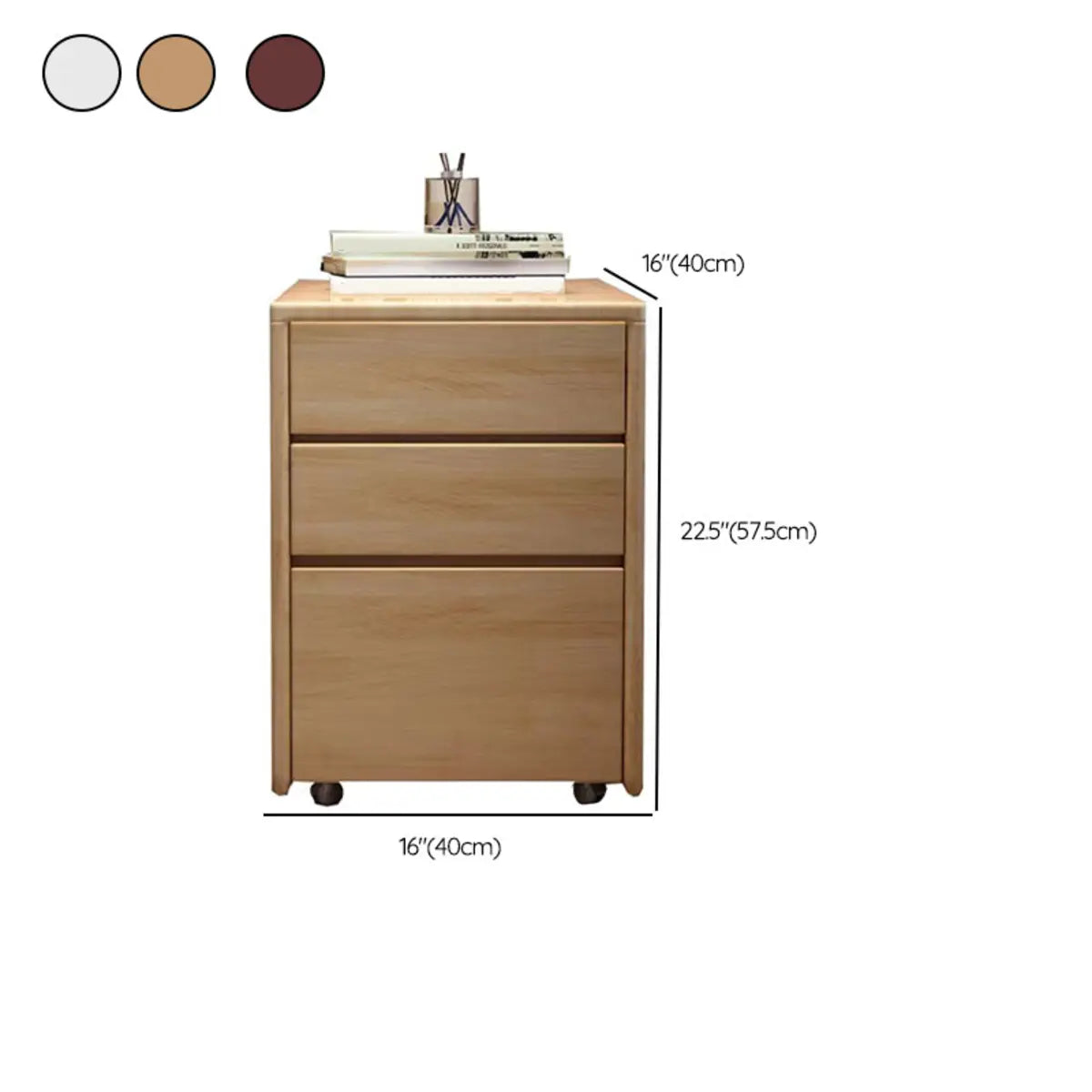 Natural Wood 3 Drawers Small Removable Filing Cabinet 