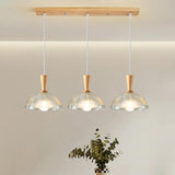 Natural Wood Clear Frosted Glass Dome Pendant Lights Image - 10