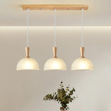 Natural Wood Clear Frosted Glass Dome Pendant Lights Image - 11