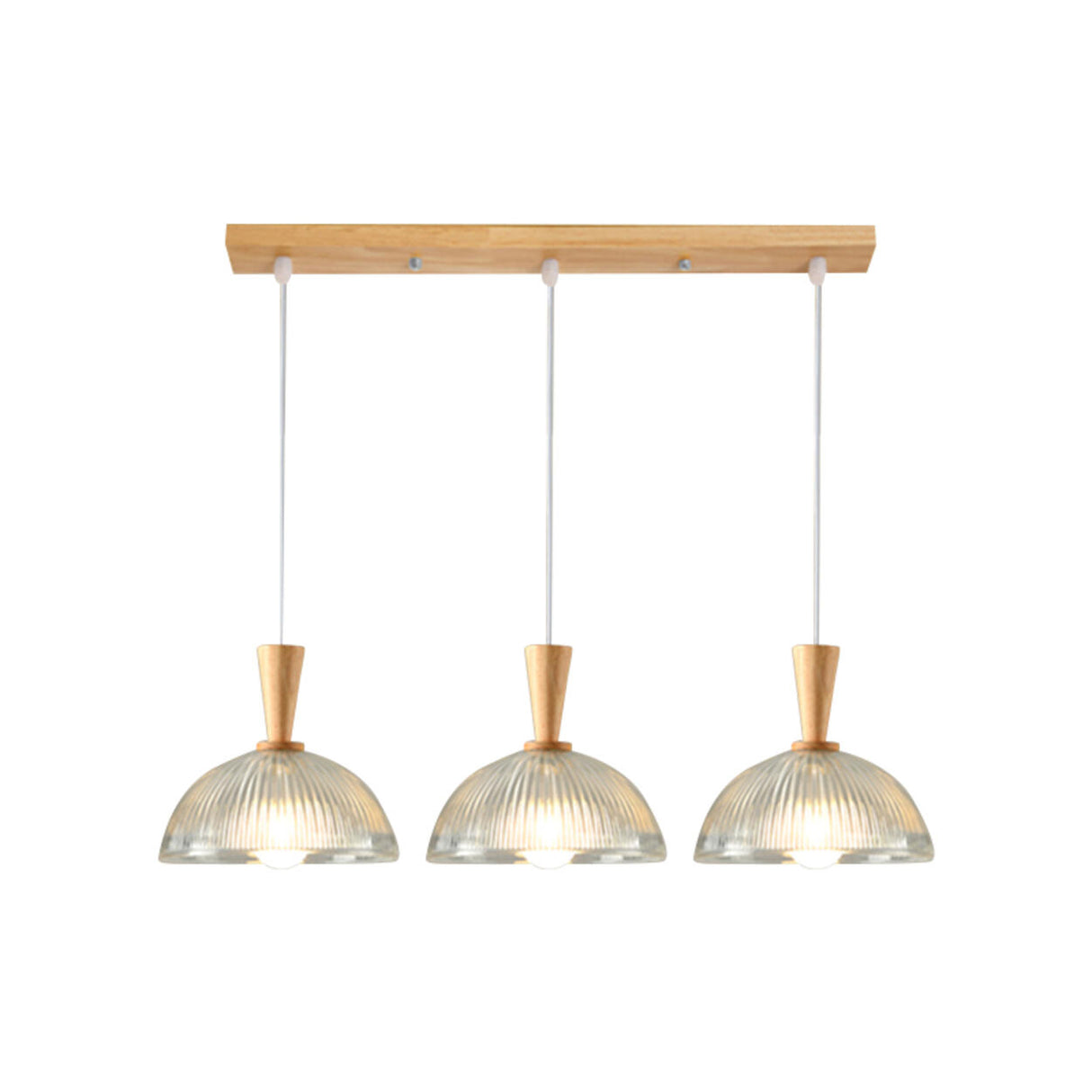 Natural Wood Clear Frosted Glass Dome Pendant Lights Image - 12