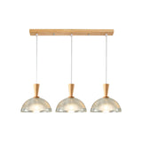 Natural Wood Clear Frosted Glass Dome Pendant Lights Image - 12