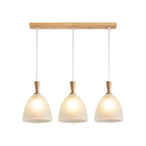 Natural Wood Clear Frosted Glass Dome Pendant Lights Image - 13