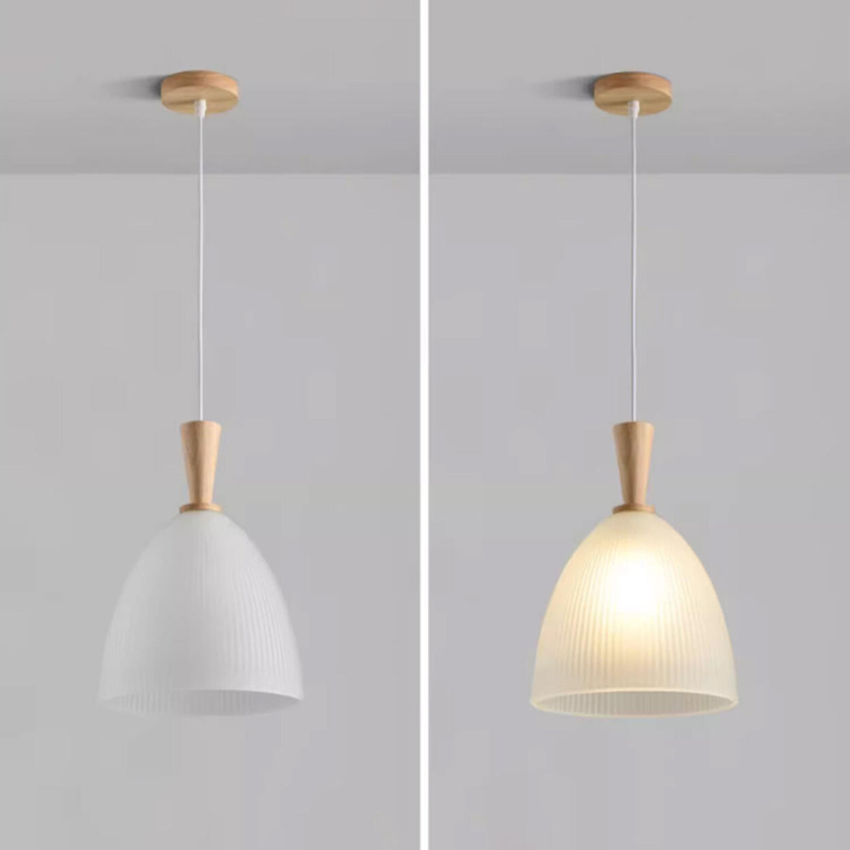 Natural Wood Clear Frosted Glass Dome Pendant Lights Image - 15