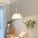 Natural Wood Clear Frosted Glass Dome Pendant Lights Image - 5