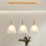 Natural Wood Clear Frosted Glass Dome Pendant Lights Image - 7