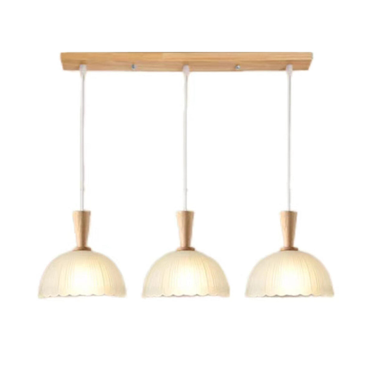 Natural Wood Clear Frosted Glass Dome Pendant Lights Image - 9