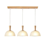 Natural Wood Clear Frosted Glass Dome Pendant Lights Image - 9