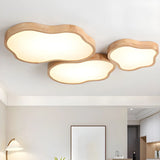 Natural Wood Cloud-Shaped LED Flush Mount Light 3-Light Image - 1