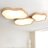 Natural Wood Cloud-Shaped LED Flush Mount Light 3-Light Image - 2