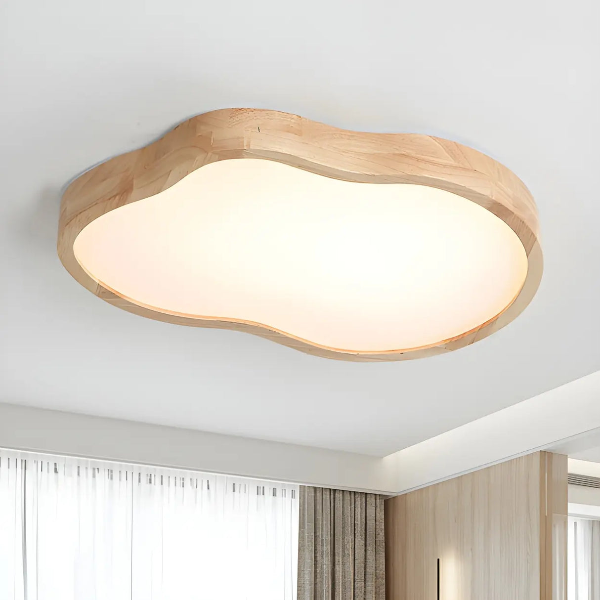 Natural Wood Cloud-Shaped LED Flush Mount Light 3-Light Image - 3