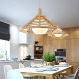 Natural Wood Cone Adjustable Dining Room Pendant Light Image - 1