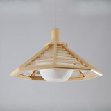 Natural Wood Cone Adjustable Dining Room Pendant Light Image - 10