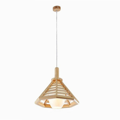 Natural Wood Cone Adjustable Dining Room Pendant Light Image - 2