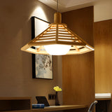 Natural Wood Cone Adjustable Dining Room Pendant Light Image - 3