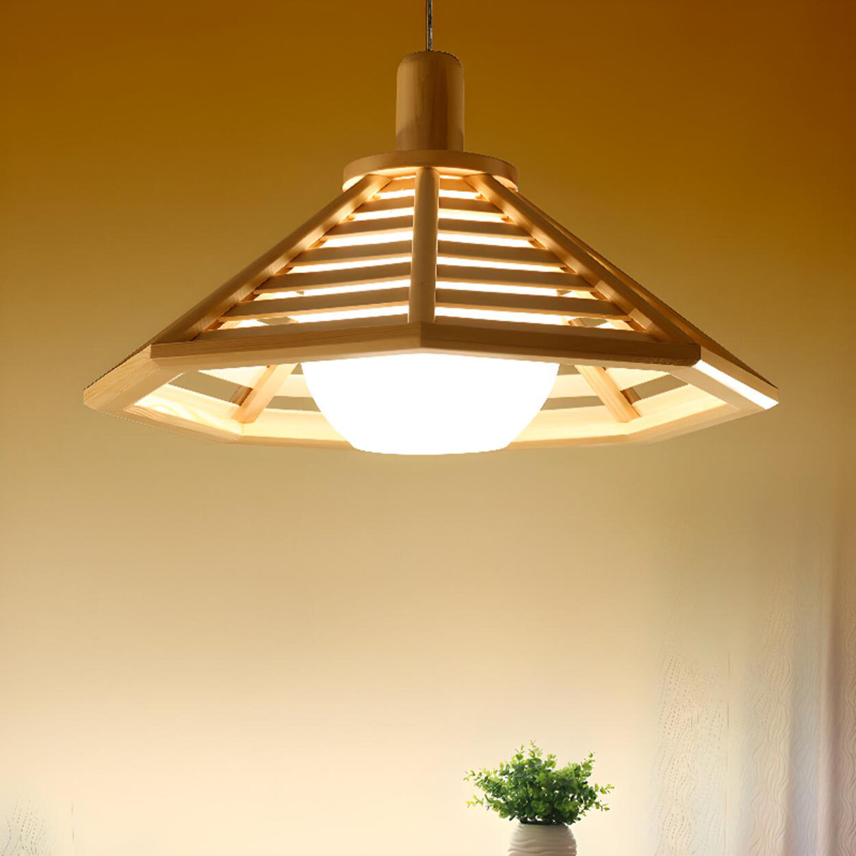 Natural Wood Cone Adjustable Dining Room Pendant Light Image - 4