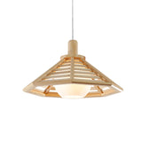 Natural Wood Cone Adjustable Dining Room Pendant Light Image - 6