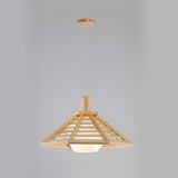 Natural Wood Cone Adjustable Dining Room Pendant Light Image - 7