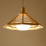 Natural Wood Cone Adjustable Dining Room Pendant Light Image - 8