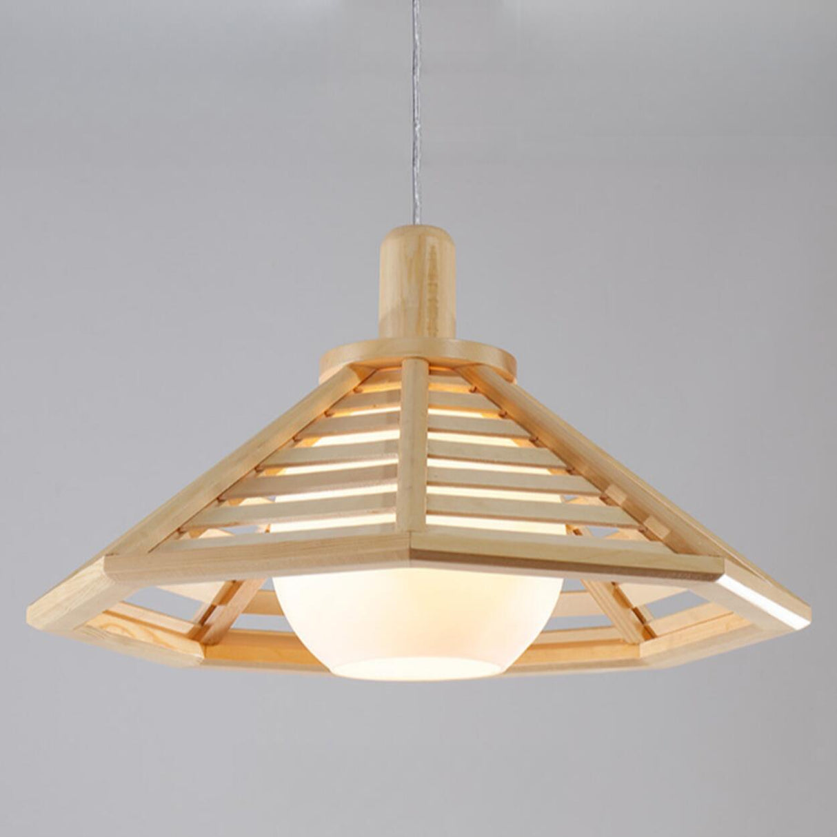 Natural Wood Cone Adjustable Dining Room Pendant Light Image - 9