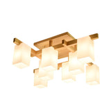 Natural Wood Cuboid Glass LED Flush Mount Light 4-Light Image - 10