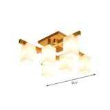 Natural Wood Cuboid Glass LED Flush Mount Light 4-Light #size