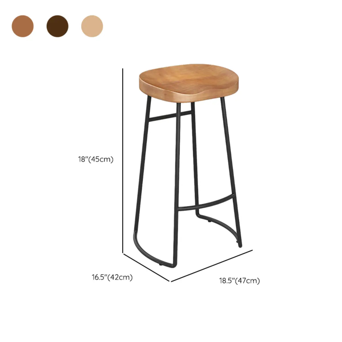 Natural Wood Curved Seat Metal Bar Stools 24 Inch High 