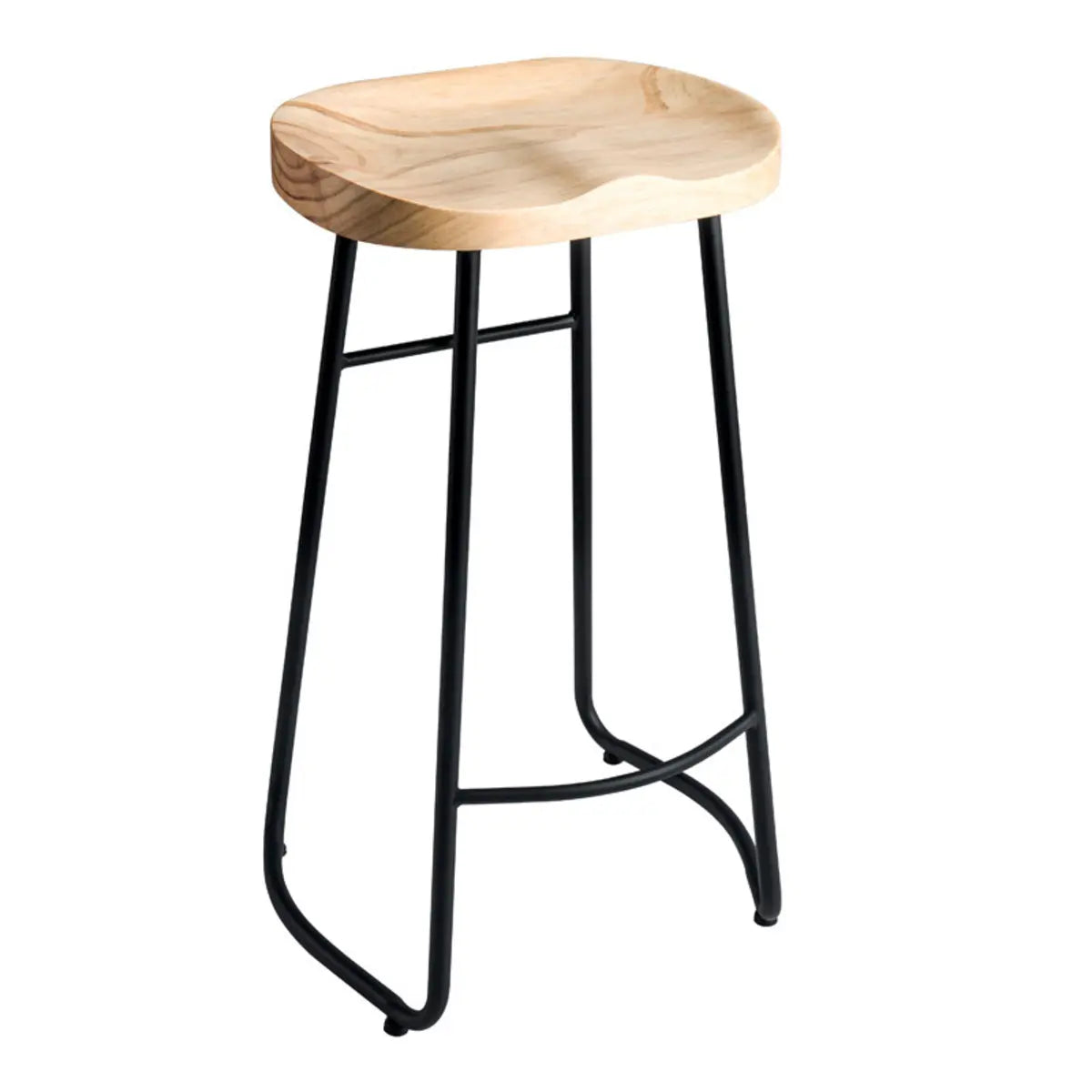 Natural Wood Curved Seat Metal Bar Stools 24 Inch High Image - 2