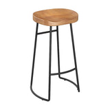 Natural Wood Curved Seat Metal Bar Stools 24 Inch High Image - 4