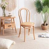 Natural Wood Curved Slat Back Rattan Dining Chairs Image - 1