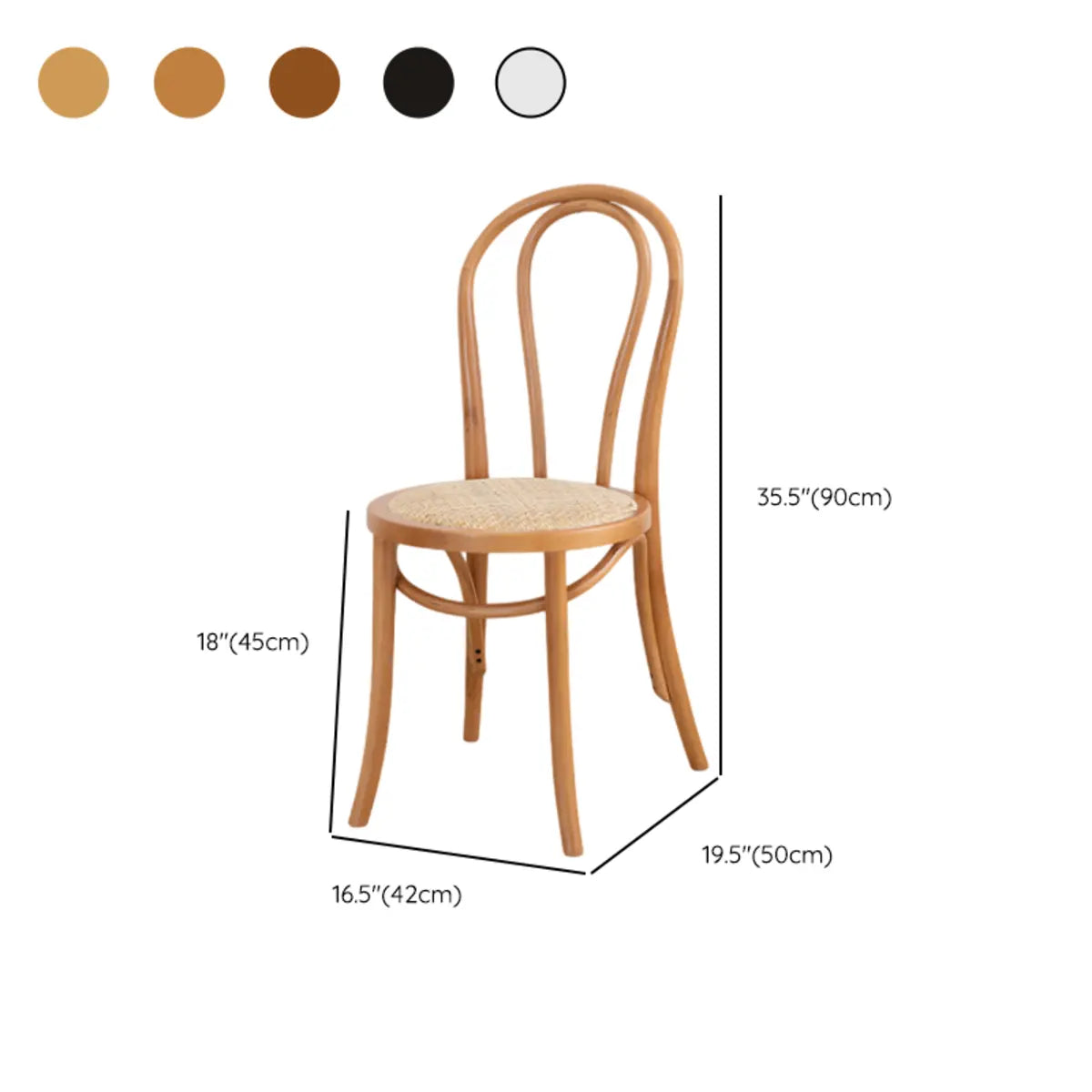 Natural Wood Curved Slat Back Rattan Dining Chairs 