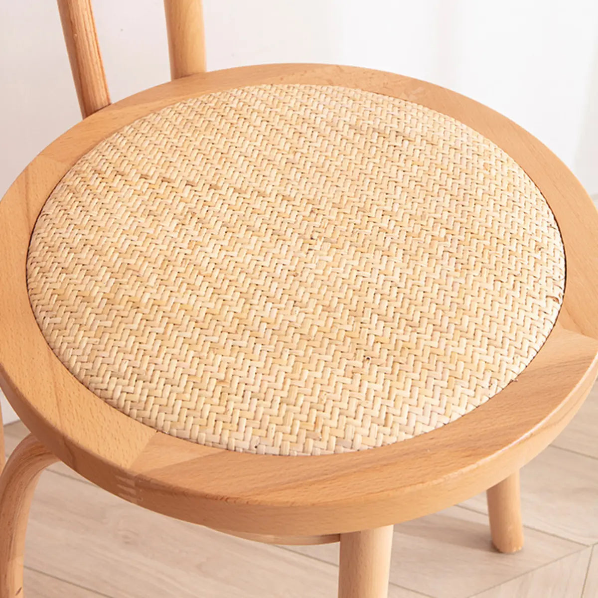 Natural Wood Curved Slat Back Rattan Dining Chairs Image - 7