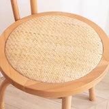 Natural Wood Curved Slat Back Rattan Dining Chairs Image - 7