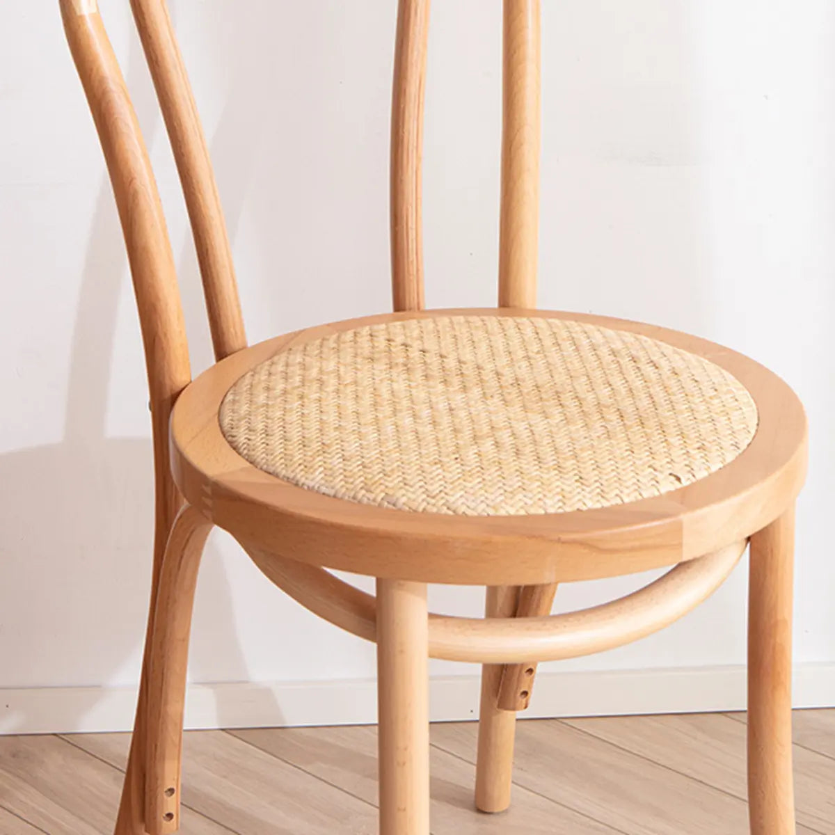 Natural Wood Curved Slat Back Rattan Dining Chairs Image - 9