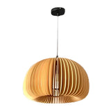 Natural Wood Dome Pumpkin Dining Room Pendant Light Image - 5