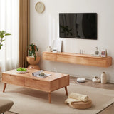 Natural Wood Drawers Rectangle Floating Mount	TV Stand Image - 8